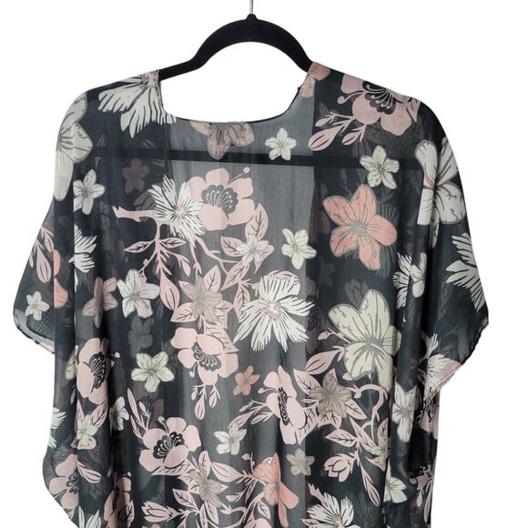 David and Young Womens Sz One Size Black Pink Floral Short Sleeve Open Cardigan - Picture 10 of 11
